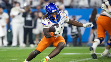 Dec 31, 2024; Glendale, AZ, USA; Boise State Broncos running back Ashton Jeanty (2) against the Penn State Nittany Lions during the Fiesta Bowl at State Farm Stadium. Mandatory Credit: Mark J. Rebilas-Imagn Images
