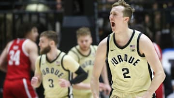 Purdue Boilermakers guard Fletcher Loyer (2) celebrates after a bucket