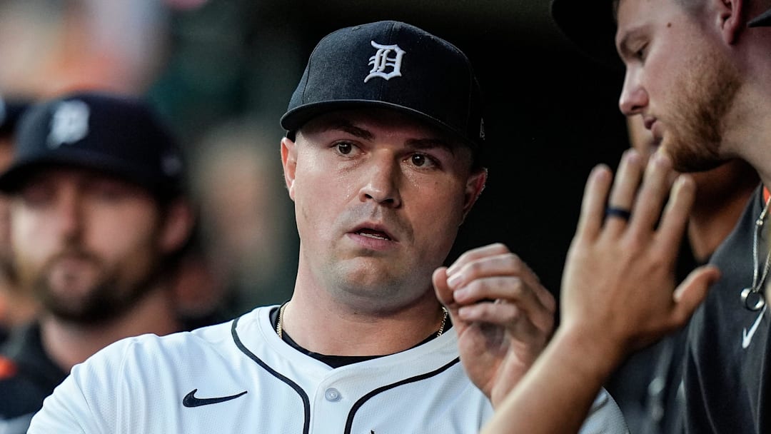Detroit Tigers pitcher Tarik Skubal high-fives teammates in the dugout after a pitching change during the seventh inning at Comerica Park in Detroit on Wednesday, May 14, 2025.