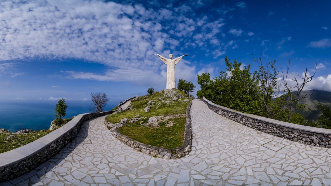 Panoramic view of the Statue of Christ the Redeemer of...