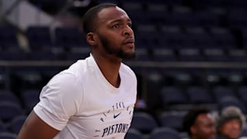 Jan 13, 2025; New York, New York, USA; Detroit Pistons forward Paul Reed (7) warms up before a game against the New York Knicks at Madison Square Garden. Mandatory Credit: Brad Penner-Imagn Images