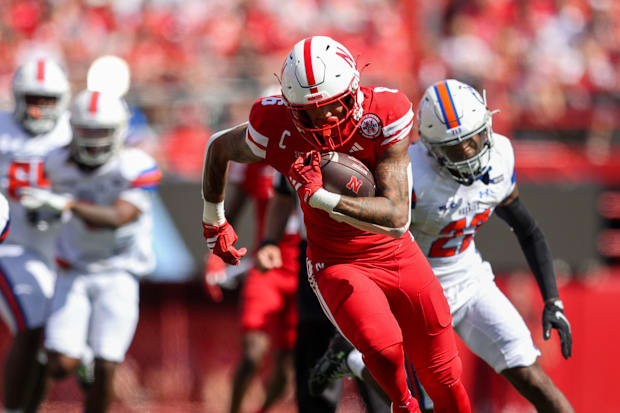 Nebraska wide receiver Dane Key makes a catch and run for the 39-yard touchdown against Houston Christian.