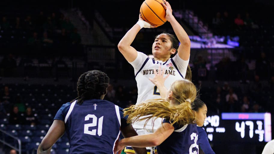 Notre Dame guard Vanessa de Jesus shoots against Fairleigh Dickinson
