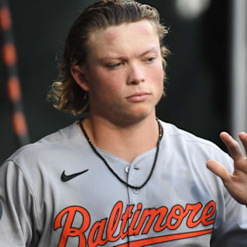 Aug 4, 2025; Philadelphia, Pennsylvania, USA; Baltimore Orioles second base Jackson Holliday (7) against the Philadelphia Phillies at Citizens Bank Park. Mandatory Credit: Eric Hartline-Imagn Images