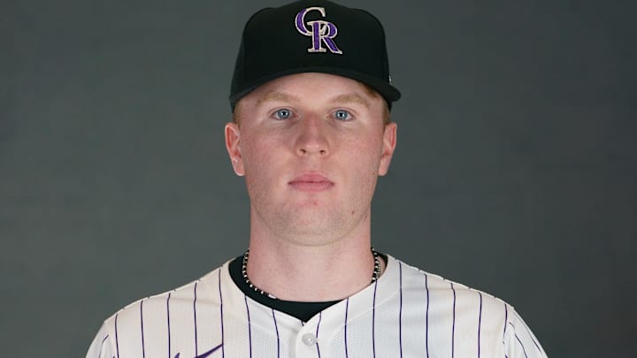 Feb 20, 2025; Scottsdale, AZ, USA;  Colorado Rockies pitcher Sean Sullivan (85) as shot during MLB Media Day at Salt River Fields. 