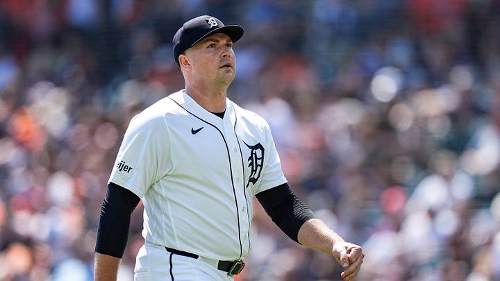 Detroit Tigers pitcher Tarik Skubal (29) walks off the field for pitching change during the seventh inning against Milwaukee Brewers at Comerica Park in Detroit on Thursday, April 23, 2026.