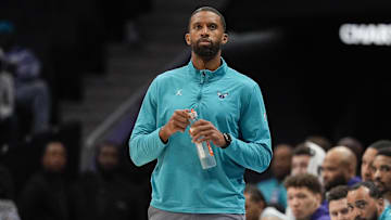 Mar 31, 2025; Charlotte, North Carolina, USA; Charlotte Hornets head coach Charles Lee during the second half against the Utah Jazz at Spectrum Center. Mandatory Credit: Jim Dedmon-Imagn Images