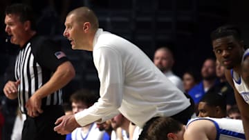 Feb 4, 2025; Oxford, Mississippi, USA; Kentucky Wildcats head coach Mark Pope reacts during the first half against the Mississippi Rebels at The Sandy and John Black Pavilion at Ole Miss. Mandatory Credit: Petre Thomas-Imagn Images