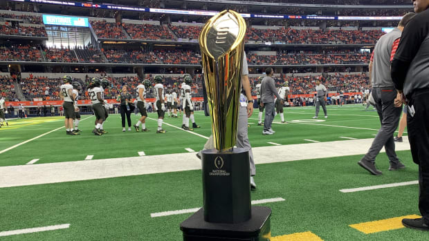 College Football Playoff National Championship Trophy on display prior to the game with the Auburn Tigers playing against the