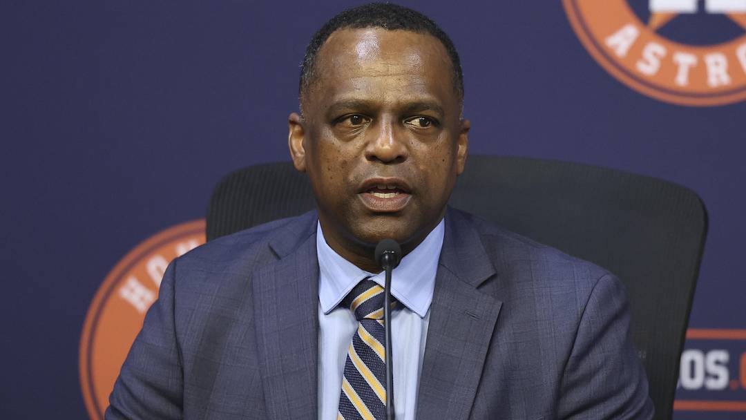 Jan 5, 2026; Houston, TX, USA; Houston Astros general manager Dana Brown speaks at a press conference to introduce Japanese pitcher Tatsuya Imai at Daikin Park. Mandatory Credit: Troy Taormina-Imagn Images Jan 5, 2026; Houston, TX, USA; Houston Astros general manager Dana Brown speaks at a press conference to introduce Japanese pitcher Tatsuya Imai at Daikin Park. Mandatory Credit: Troy Taormina-Imagn Images