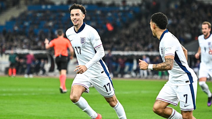 Curtis Jones made his England debut against Greece. Curtis Jones made his England debut against Greece.