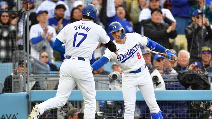 Enrique Hernandez and Shohei Ohtani of the Los Angeles Dodgers