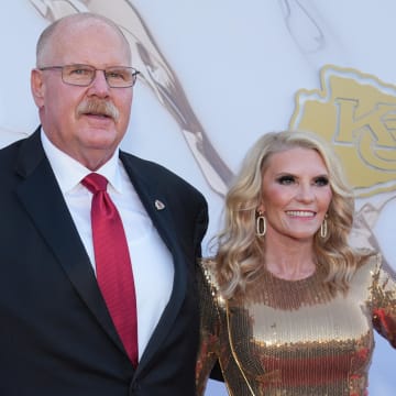 Jun 13, 2024; Kansas City, MO, USA; Kansas City Chiefs head coach Andy Reid pose for a photo on the red carpet at the Nelson Art Gallery. Mandatory Credit: Denny Medley-USA TODAY Sports