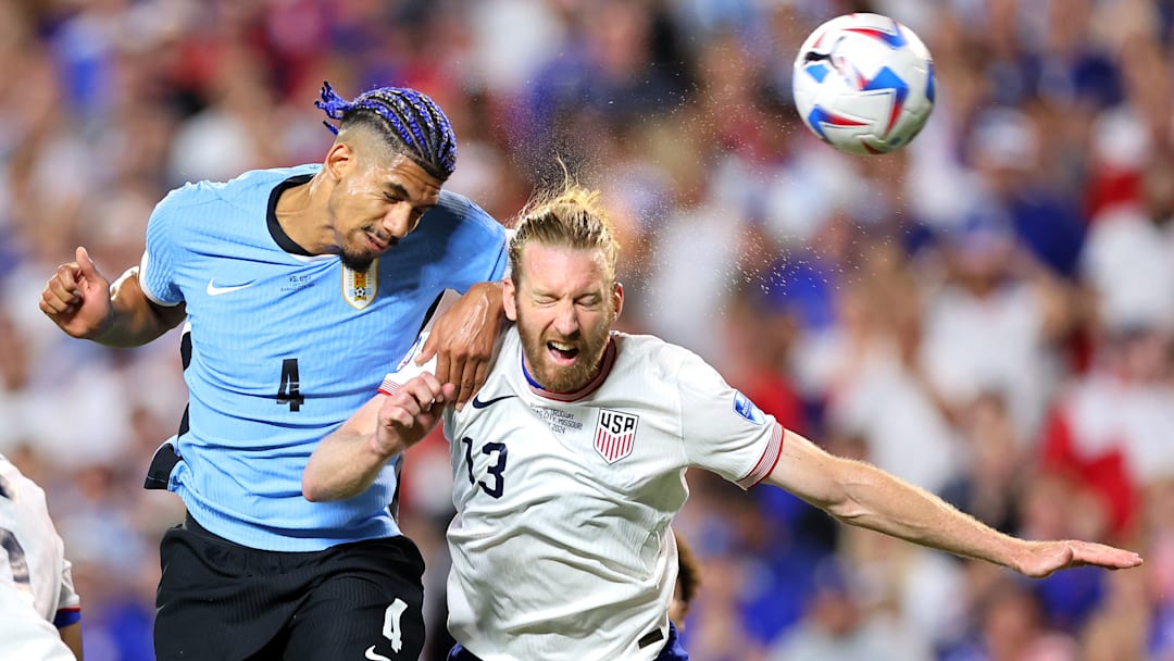 USMNT defender Tim Ream battles with Ronald Araujo of Uruguay during the 2024 Copa America. USMNT defender Tim Ream battles with Ronald Araujo of Uruguay during the 2024 Copa America.