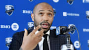 Nov 18, 2019; Montreal, Quebec, Canada; New Montreal Impact head coach Thierry Henry is introduced