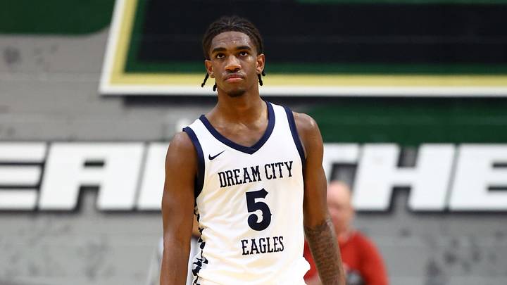 Jan 2, 2026; Mesa, AZ, USA; Dream City (AZ) Christian Eagles forward Malachi Jordan (5) against Dynamic Prep (TX) during the HoopHall West Tournament at Skyline High School. Mandatory Credit: Mark J. Rebilas-Imagn Images