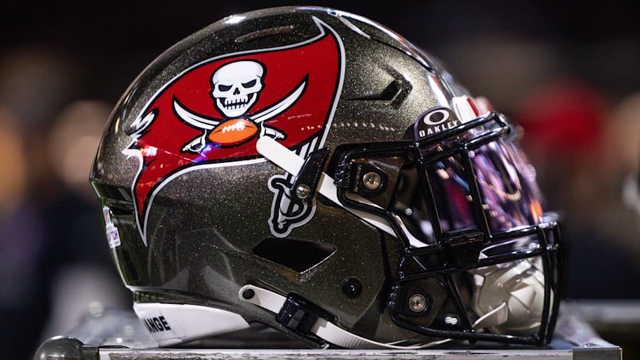 Oct 13, 2024; New Orleans, Louisiana, USA;  Detailed view of the Tampa Bay Buccaneers helmet against the New Orleans Saints during the first half at Caesars Superdome. Mandatory Credit: Stephen Lew-Imagn Images | Stephen Lew-Imagn Images