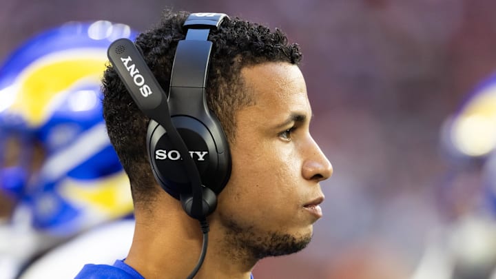 Los Angeles Rams pass game coordinator Nate Scheelhaase. Mandatory Credit: Mark J. Rebilas-Imagn Images