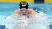 Lydia Jacoby competes in the 100-meter breaststroke semifinals Sunday, June 16, 2024, during the second day of competition for the U.S. Olympic Team Swimming Trials at Lucas Oil Stadium in Indianapolis.