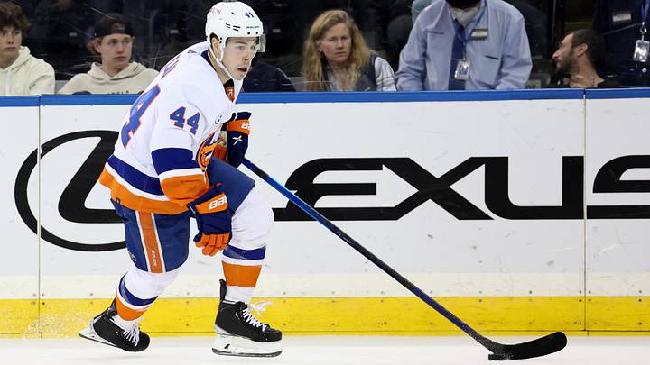 Apr 1, 2022; New York, New York, USA; New York Islanders center Jean-Gabriel Pageau (44) controls the puck against the New York Rangers during the second period at Madison Square Garden. Mandatory Credit: Brad Penner-USA TODAY Sports Apr 1, 2022; New York, New York, USA; New York Islanders center Jean-Gabriel Pageau (44) controls the puck against the New York Rangers during the second period at Madison Square Garden. Mandatory Credit: Brad Penner-USA TODAY Sports