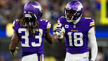 Minnesota Vikings RB Aaron Jones (L) and WR Justin Jefferson (R)