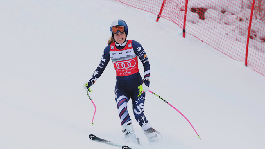 Lindsey Vonn of the United States reacts after sustaining an apparent injury