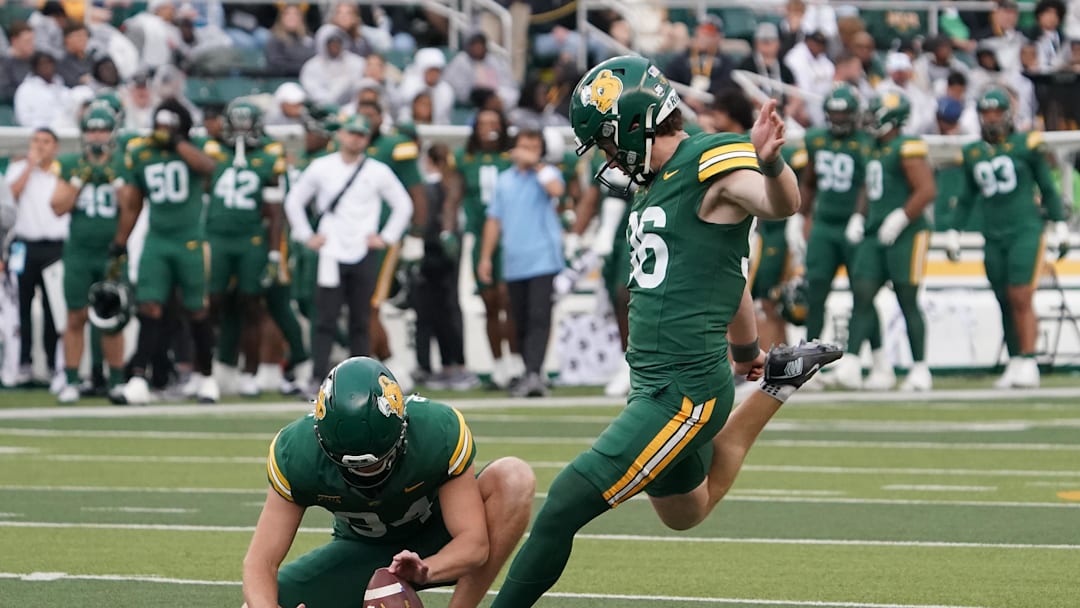 Nov 1, 2025; Waco, Texas, USA; Baylor Bears kicker Connor Hawkins (96) kicks a field goal against the UCF Knights during the first half at McLane Stadium. Mandatory Credit: Raymond Carlin III-Imagn Images