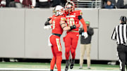 Nov 29, 2024; East Rutherford, NJ, USA; Bergen Catholic vs. Don Bosco in the NJSIAA Non-Public A football final at MetLife Stadium. Bergen Catholic #10 Bryan Porter celebrates after scoring a touchdown in the fourth quarter.