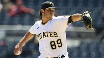 Apr 28, 2022; Pittsburgh, Pennsylvania, USA;  Pittsburgh Pirates relief pitcher Miguel Yajure (89)