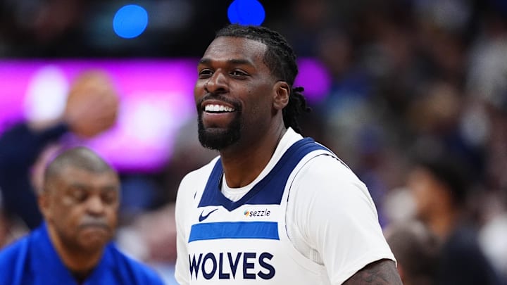 Apr 20, 2026; Denver, Colorado, USA; Minnesota Timberwolves center Naz Reid (11) reacts before the game against the Denver Nuggets during game two of the first round of the 2026 NBA Playoffs at Ball Arena. Mandatory Credit: Ron Chenoy-Imagn Images
