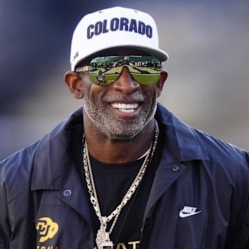 Nov 1, 2025; Boulder, Colorado, USA; Colorado Buffaloes head coach Deion Sanders before the game against the Arizona Wildcats at Folsom Field. Mandatory Credit: Ron Chenoy-Imagn Images