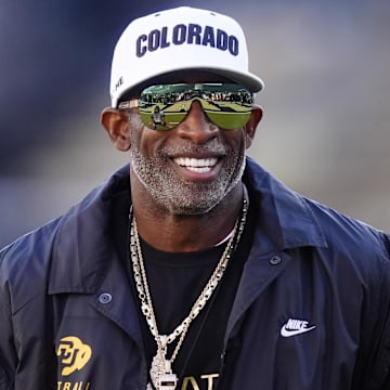 Nov 1, 2025; Boulder, Colorado, USA; Colorado Buffaloes head coach Deion Sanders before the game against the Arizona Wildcats at Folsom Field. Mandatory Credit: Ron Chenoy-Imagn Images