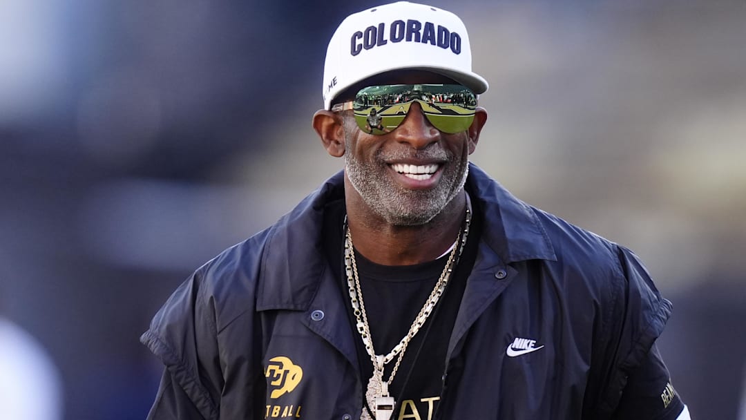 Nov 1, 2025; Boulder, Colorado, USA; Colorado Buffaloes head coach Deion Sanders before the game against the Arizona Wildcats at Folsom Field. Mandatory Credit: Ron Chenoy-Imagn Images