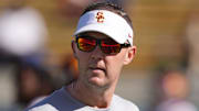 Oct 28, 2023; Berkeley, California, USA; USC Trojans head coach Lincoln Riley before the game against the California Golden Bears at California Memorial Stadium. Mandatory Credit: Darren Yamashita-Imagn Images