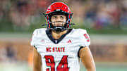 Sep 11, 2025; Winston-Salem, North Carolina, USA;  North Carolina State Wolfpack place kicker Kanoah Vinsett (94) makes a field goal in the second half against the Wake Forest Demon Deacons at Allegacy Federal Credit Union Stadium. Mandatory Credit: Luke Jamroz-Imagn Images