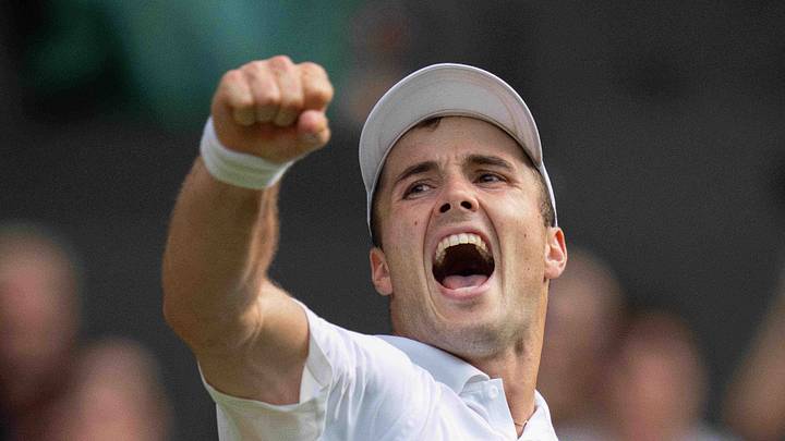 Arthur Fery reacts to winning his Wimbledon match