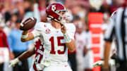 Oct 25, 2025; Columbia, South Carolina, USA; Alabama Crimson Tide quarterback Ty Simpson (15) passes against the South Carolina Gamecocks in the second half at Williams-Brice Stadium. Mandatory Credit: Jeff Blake-Imagn Images