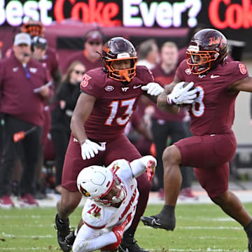 Nov 1, 2025; Blacksburg, Va.; Virginia Tech running back Terion Stewart (8) runs the ball.