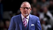 Jan 4, 2025; College Station, Texas, USA; Texas A&M Aggies head coach Buzz Williams looks on during the first half against the Texas Longhorns at Reed Arena. The Aggies defeated the Longhorns 80-60. Mandatory Credit: Maria Lysaker-Imagn Images 