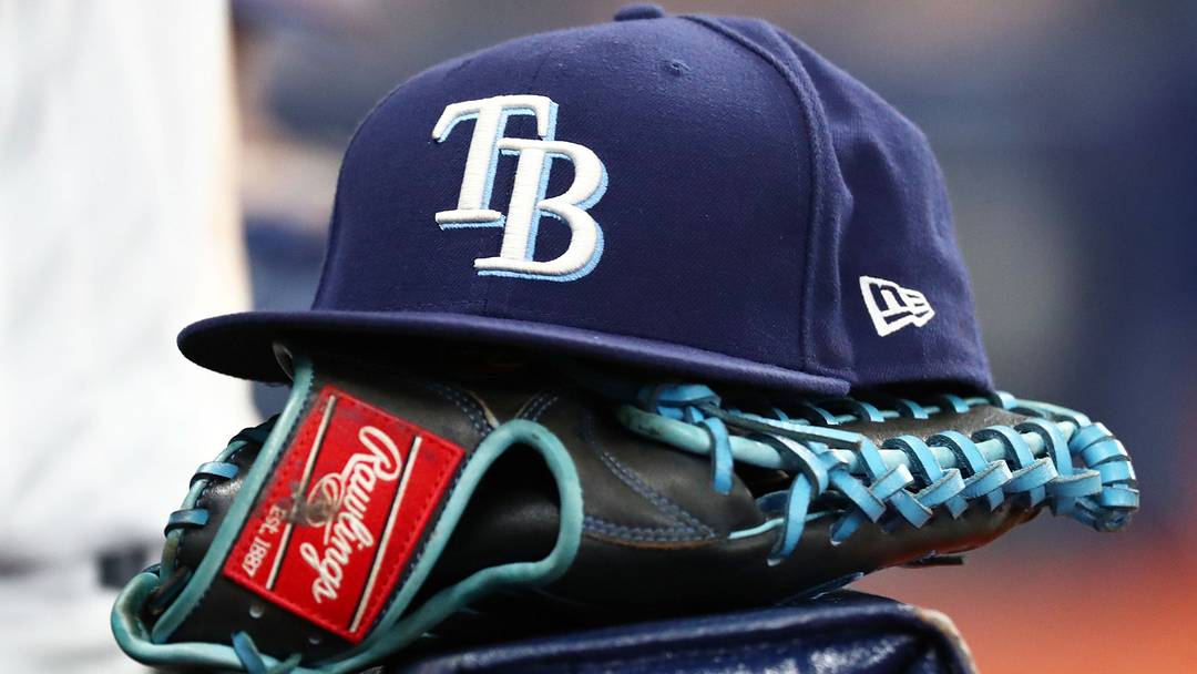 Sep 6, 2019; St. Petersburg, FL, USA; A detail view of a Tampa Bay Rays hat and glove at Tropicana Field. Mandatory Credit: Kim Klement-USA TODAY Sports