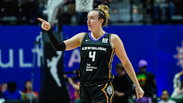 Connecticut Sun guard Mabrey reacts after her basket against the Minnesota Lynx in the second half during game four of the 2024 WNBA Semi-finals at Mohegan Sun Arena. 