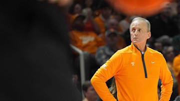 Tennessee head coach Rick Barnes on the sidelines during a men’s college basketball game between Tennessee and Vanderbilt at Thompson-Boling Arena at Food City Center, Saturday, Feb. 15, 2025.