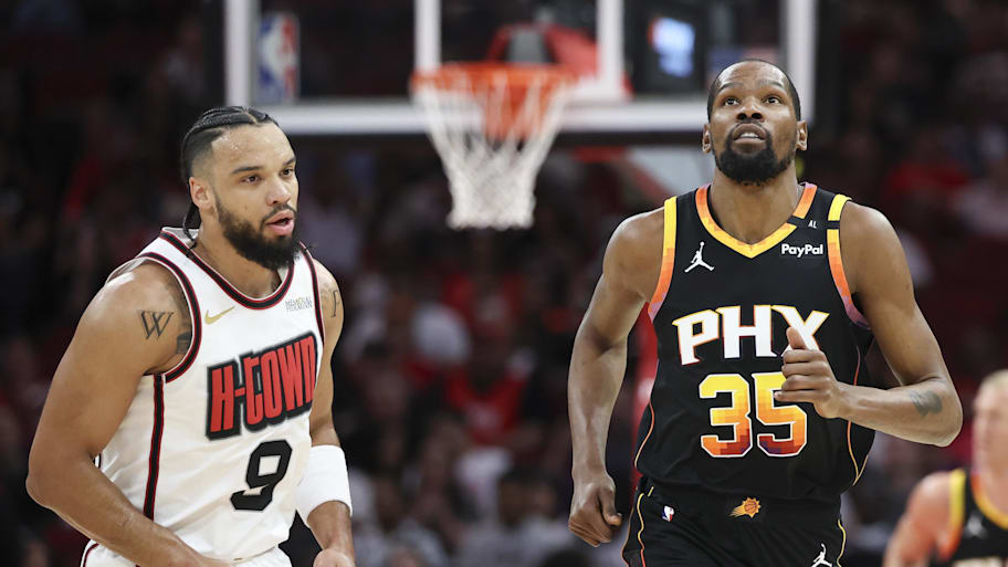 Suns forward Durant looks up after a play against the Houston Rockets at Toyota Center.  | Troy Taormina-Imagn Images