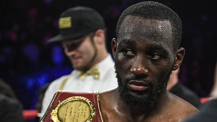 Terence Crawford looks on after winning his fight against Amir Khan during the WBO welterweight title fight at Madison Square Garden. Terence Crawford looks on after winning his fight against Amir Khan during the WBO welterweight title fight at Madison Square Garden.