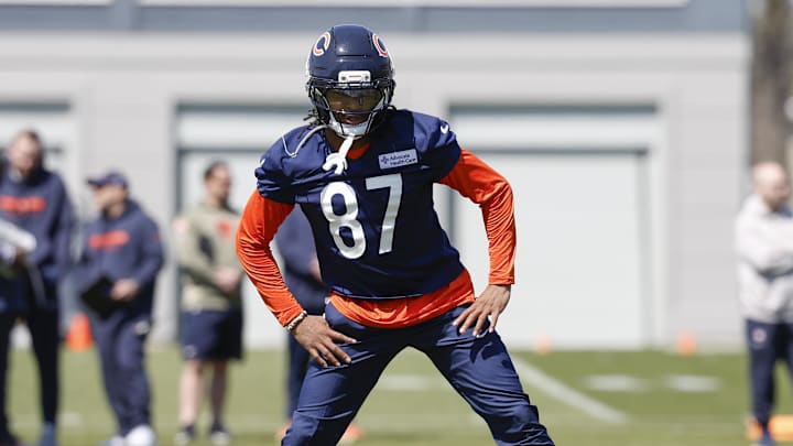 Chicago Bears wide receiver Burden III warms up during the Rookie Minicamp at Halas Hall. Chicago Bears wide receiver Burden III warms up during the Rookie Minicamp at Halas Hall.