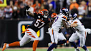 Dec 28, 2024; Cincinnati, Ohio, USA; Cincinnati Bengals linebacker Germaine Pratt (57) chases after Denver Broncos wide receiver Marvin Mims Jr. (19) in the first half at Paycor Stadium. Mandatory Credit: Katie Stratman-Imagn Images