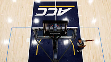 Notre Dame guard Markus Burton watches his layup during an open practice at Rolfs Athletics Hall on Thursday, July 18, 2024, in South Bend.