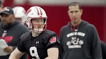 Wisconsin quarterback Billy Edwards Jr. (9) is shown during spring football practice Wednesday, April 23, 2025 in Madison, Wisconsin.

Mark Hoffman/Milwaukee Journal Sentinel
