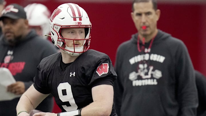 Wisconsin quarterback Billy Edwards Jr. (9) is shown during spring football practice Wednesday, April 23, 2025 in Madison, Wisconsin.
Mark Hoffman/Milwaukee Journal Sentinel Wisconsin quarterback Billy Edwards Jr. (9) is shown during spring football practice Wednesday, April 23, 2025 in Madison, Wisconsin.
Mark Hoffman/Milwaukee Journal Sentinel