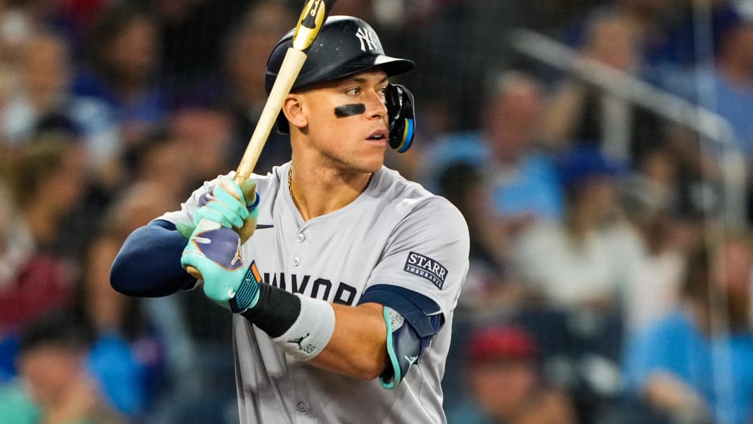 Jun 29, 2024; Toronto, Ontario, CAN; New York Yankees outfielder Aaron Judge (99) bats against the Toronto Blue Jays at Rogers Centre. Mandatory Credit: Kevin Sousa-USA TODAY Sports